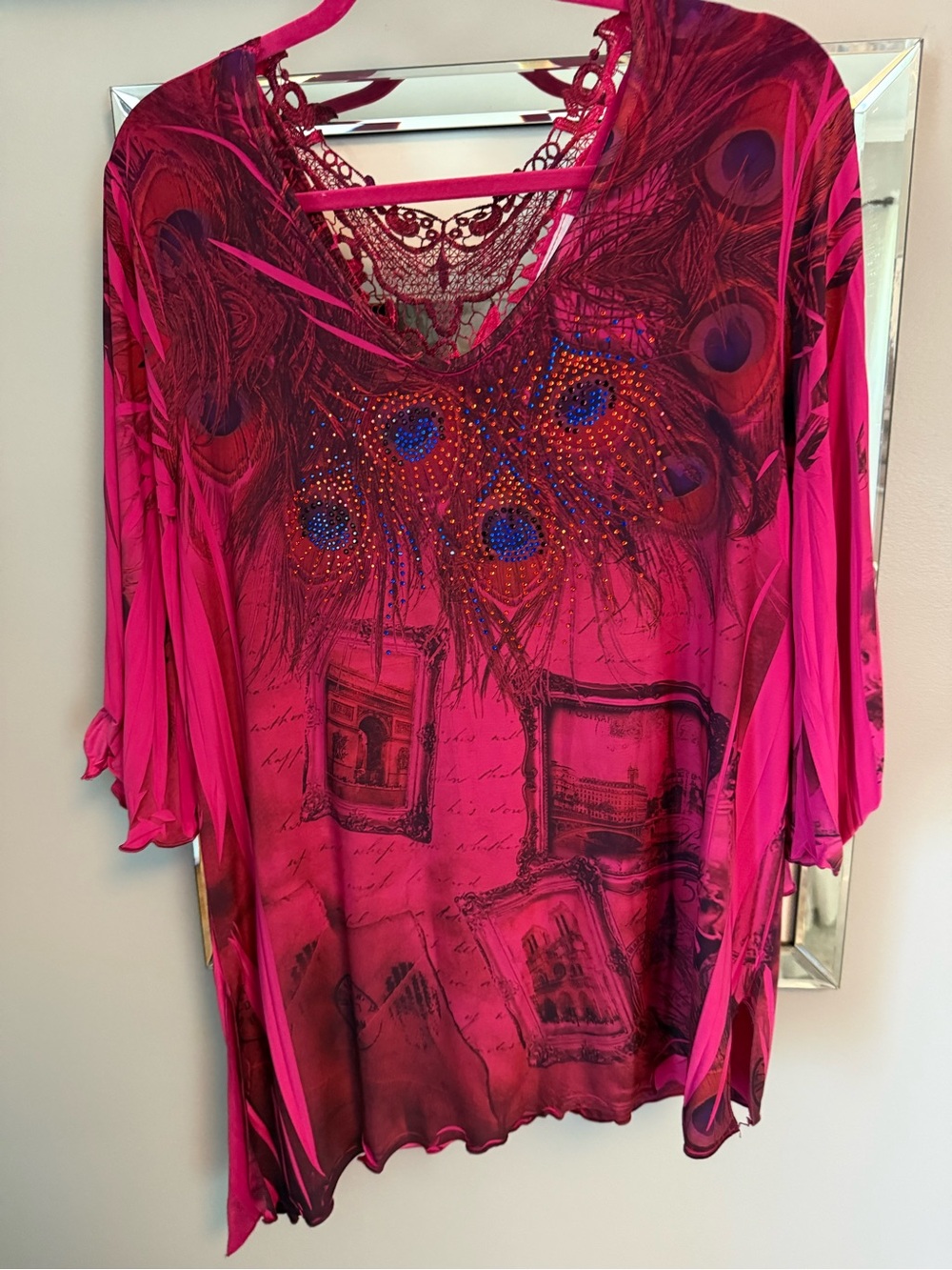Women’s Magenta Peacock-Print Tunic Top